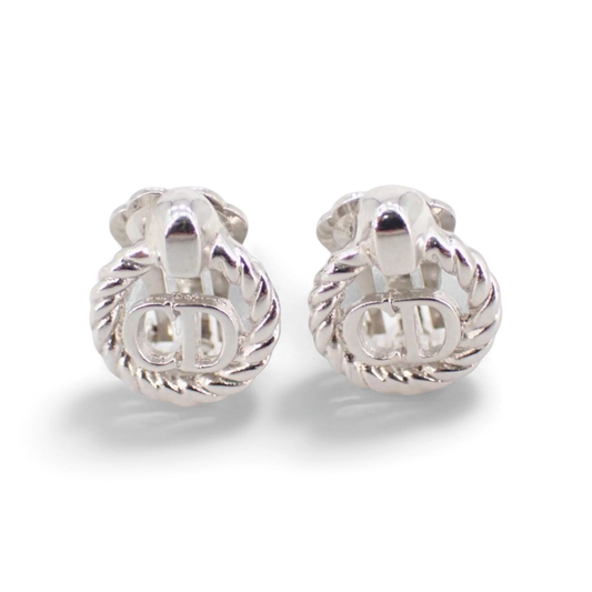 Dior Vintage Silver-Tone “CD” Wreath Clip-On Earrings