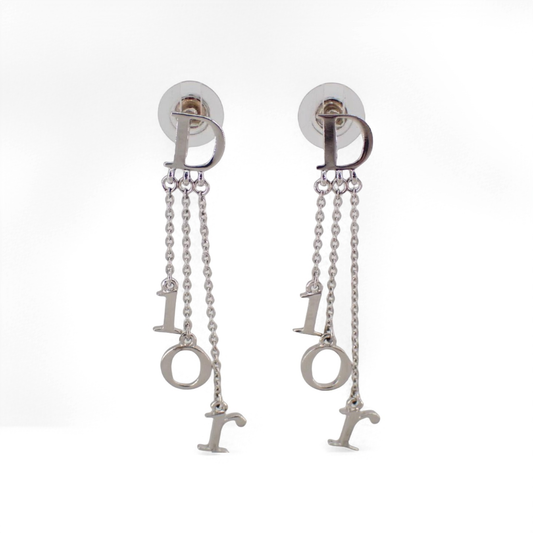 Dior Vintage Silver-Tone Logo Drop Earrings