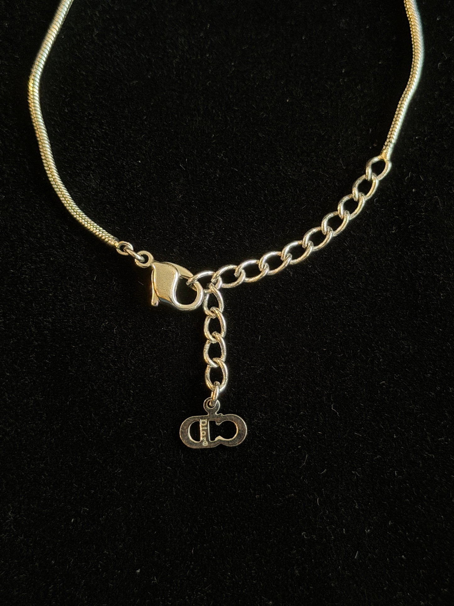 Vintage Dior Crystal Pavé Heart Logo Necklace