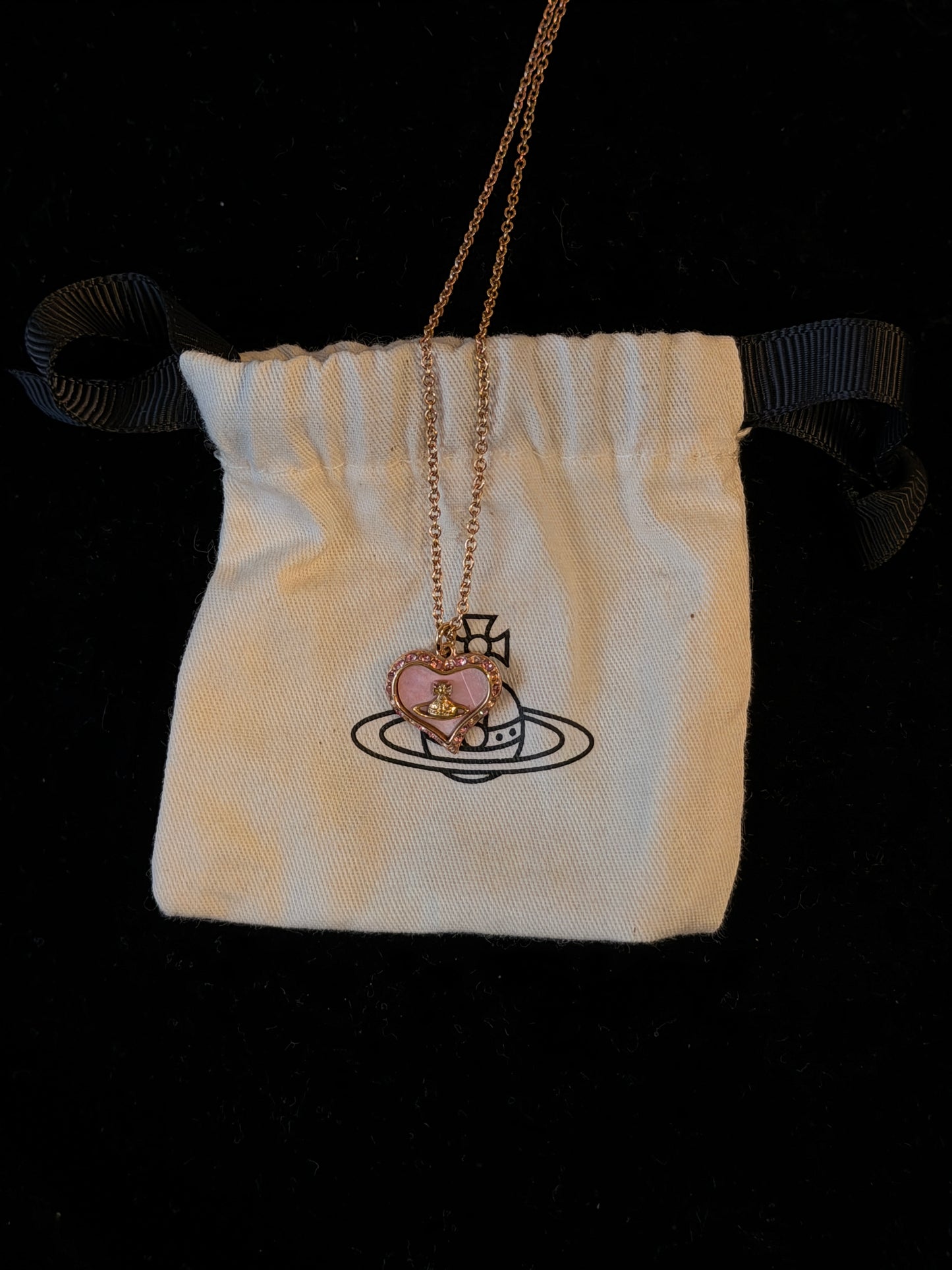 Vivienne Westwood "Rosy Orbit" Pink Enamel Heart Pendant Necklace