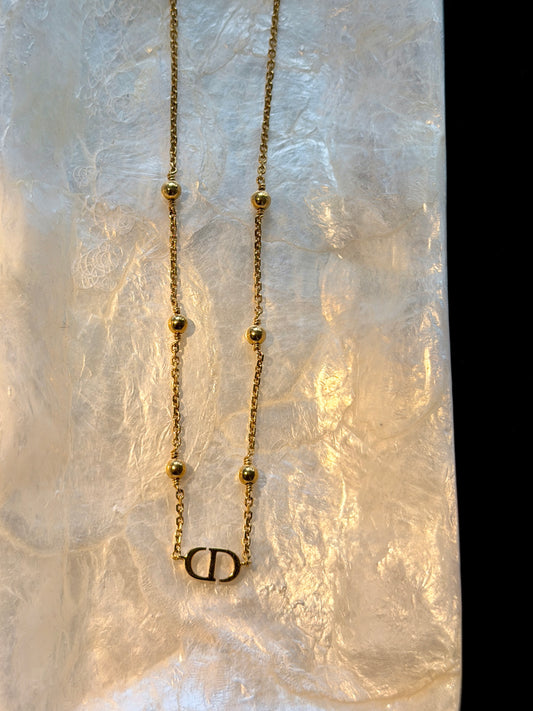 Dior 2010s "Golden Orbit" CD Logo Beaded Station Necklace