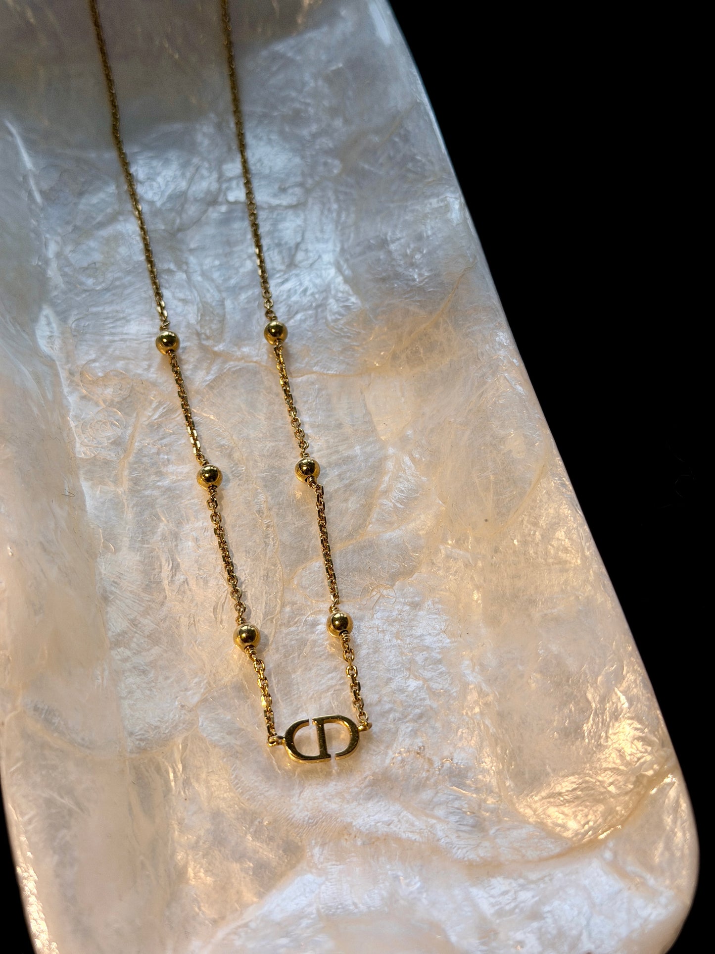 Dior 2010s "Golden Orbit" CD Logo Beaded Station Necklace