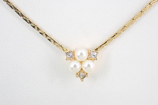 Dior Vintage Pearl & Crystal Cluster Gold Necklace