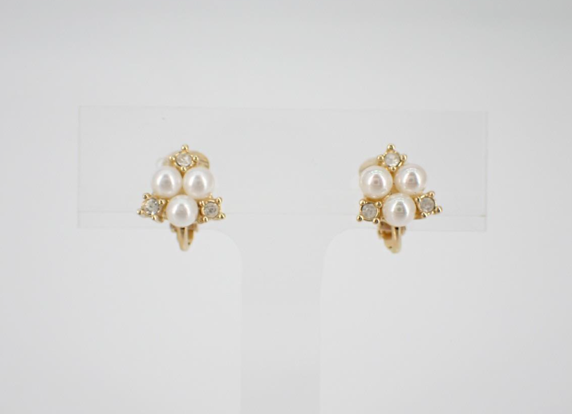 Dior Vintage Pearl & Crystal Cluster Clip-On Earrings