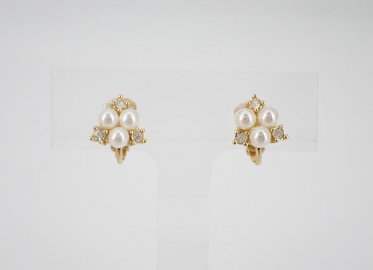 Dior Vintage Pearl & Crystal Cluster Clip-On Earrings