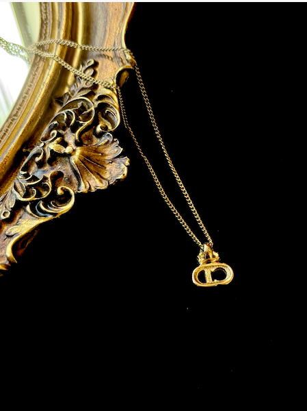 Dior Vintage Gold-Tone CD Logo Necklace with Crystal Accent