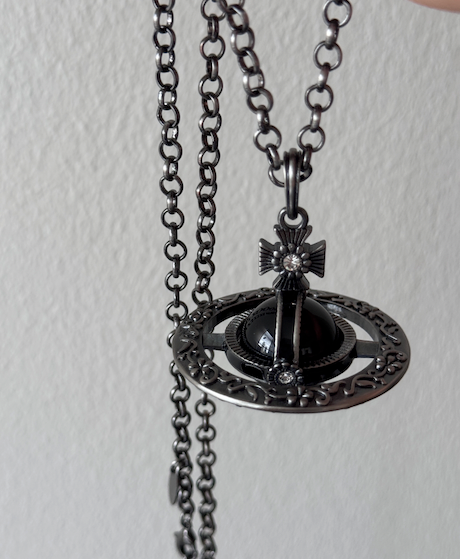 Vivienne Westwood Gunmetal Giant Orb Black Pendant Necklace