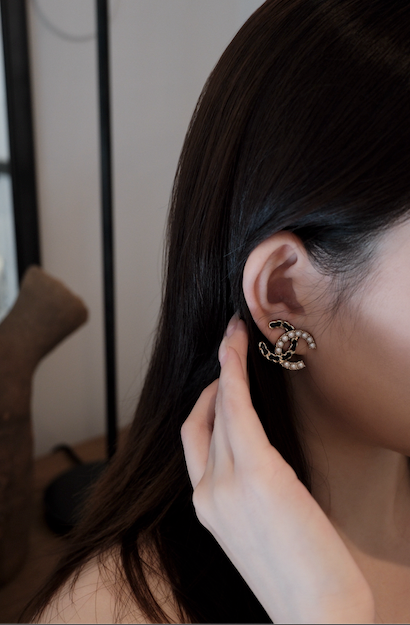 Chanel 2022 Leather-Woven Pearl CC Earrings