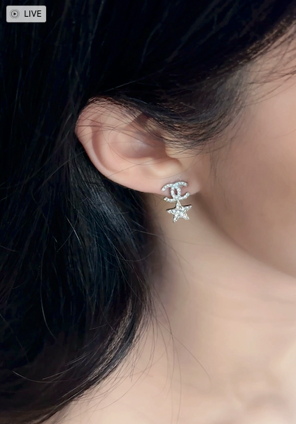 Chanel 2020 Crystal Star & CC Drop Earrings
