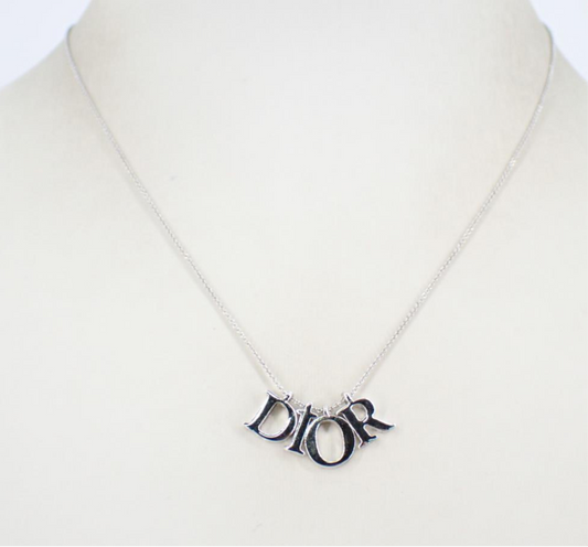 Dior Vintage Silver-Tone Logo Letter Necklace