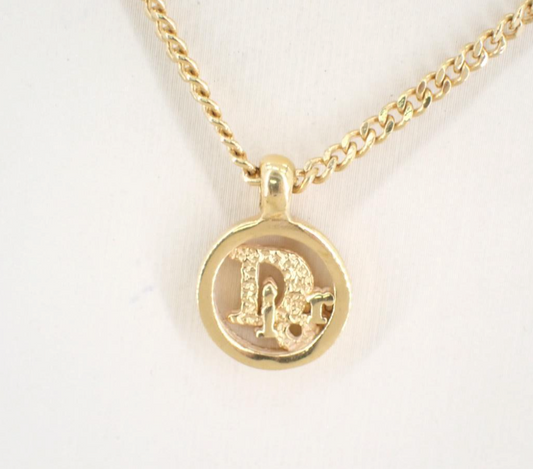 Dior Vintage Mini Gold-Tone Logo Medallion Necklace