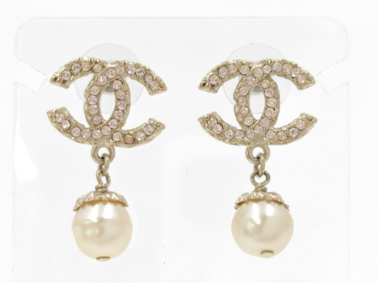 Chanel 2013 Crystal CC & Pearl Drop Earrings