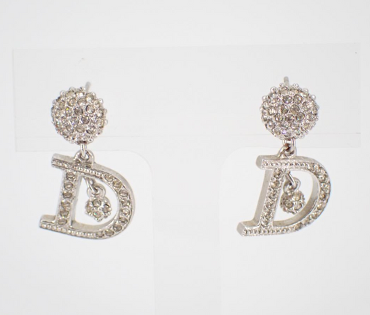 Dior Vintage Rhinestone ‘D’ Drop Earrings