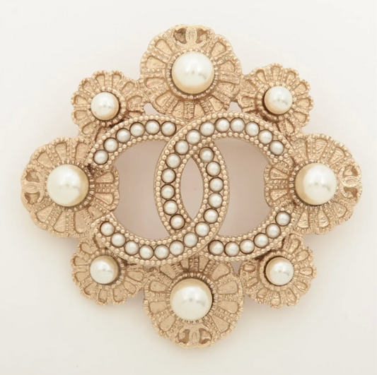 Chanel 2016 Pearl Floral CC Brooch