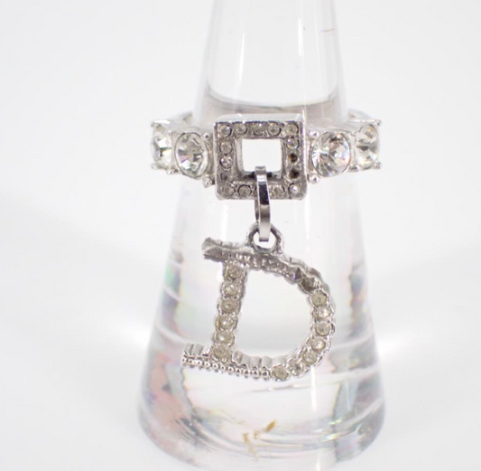 Dior Vintage Crystal ‘D’ Charm Ring