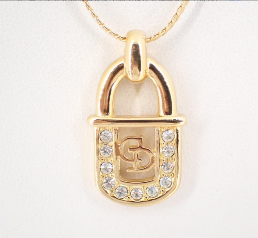 Dior Vintage Crystal Lock Pendant Necklace