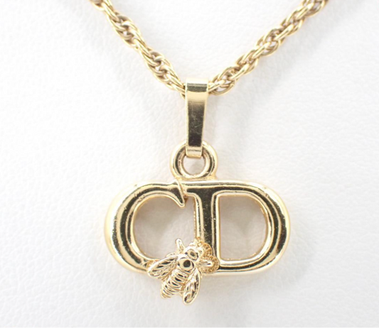 Dior Vintage Gold CD Logo Necklace with Charm Accent