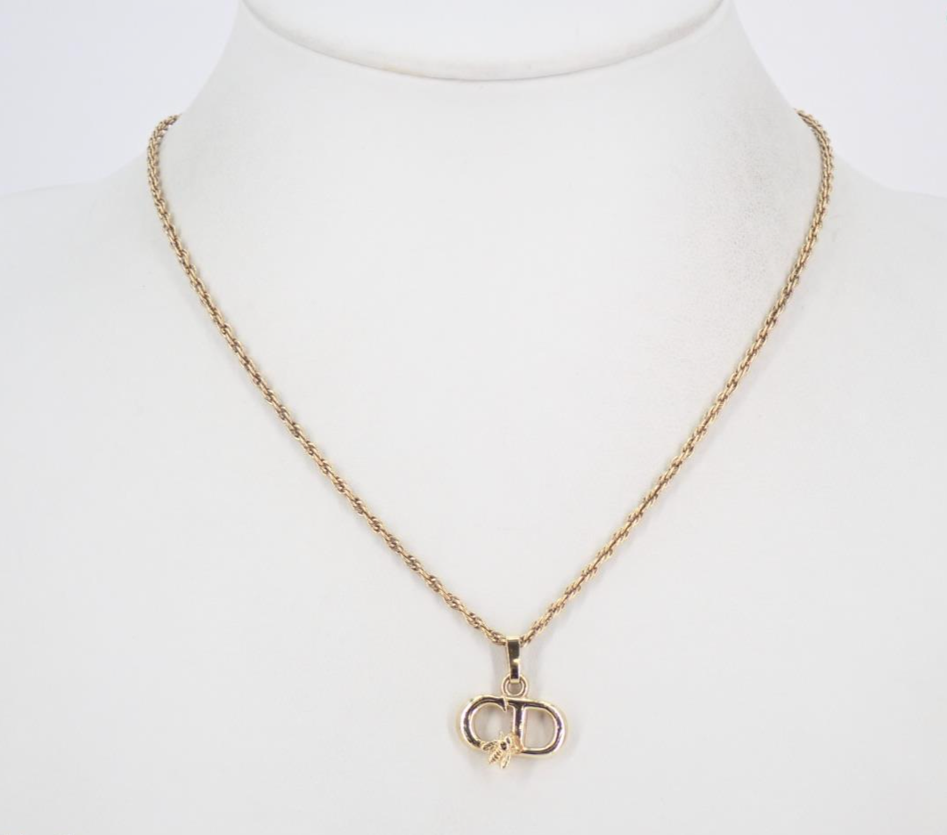 Dior Vintage Gold CD Logo Necklace with Charm Accent