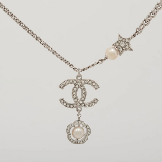 Chanel 2020 Crystal CC & Pearl Drop Necklace
