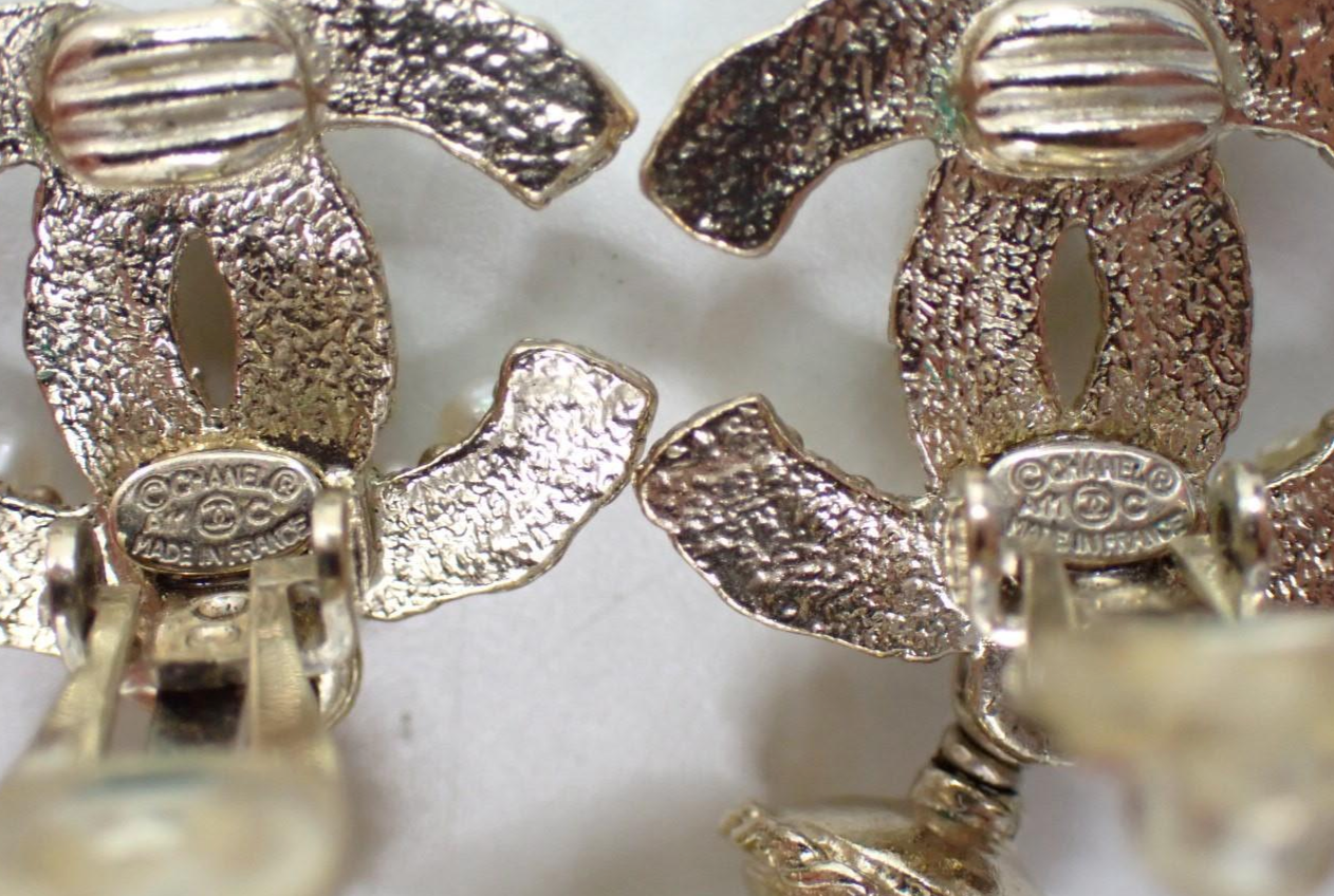 Chanel Vintage Pearl Drop CC Ear Clips
