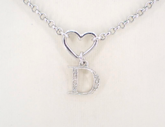 Dior 2000s Vintage Heart “D” Crystal Necklace