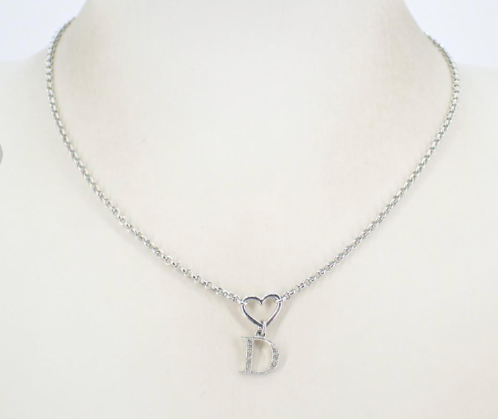 Dior 2000s Vintage Heart “D” Crystal Necklace
