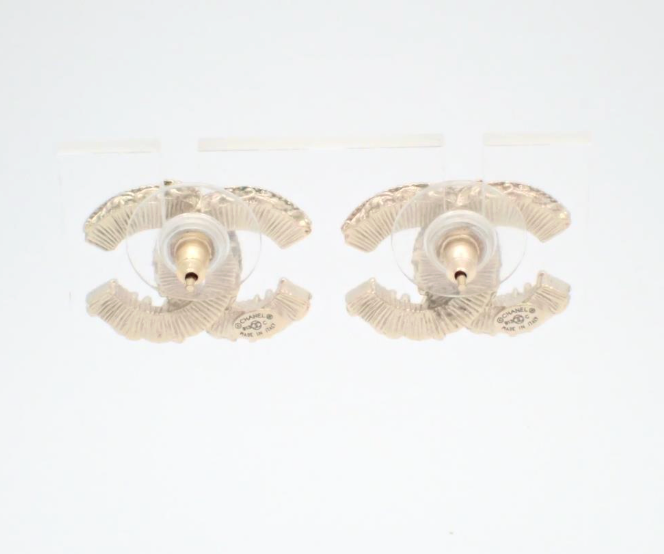 Chanel 2013 Dark Green Golden CC Logo Stud Earrings