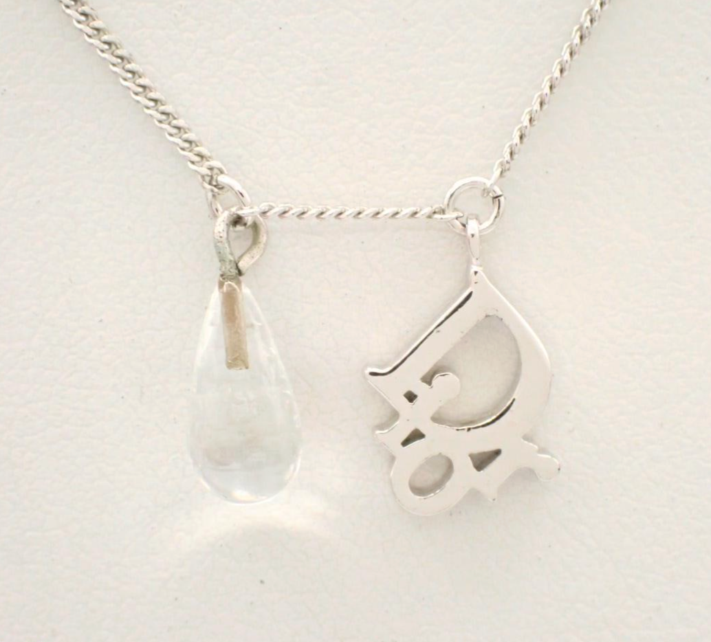 Dior Vintage Glass Pearl Minimal CD Drop Necklace