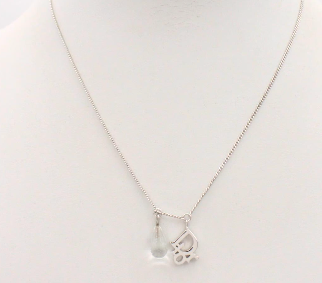 Dior Vintage Glass Pearl Minimal CD Drop Necklace