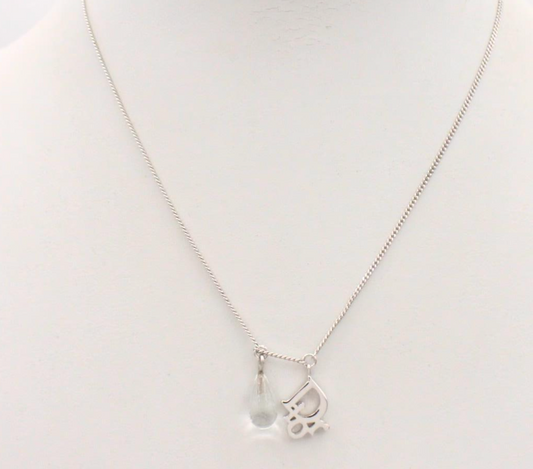 Dior Vintage Glass Pearl Minimal CD Drop Necklace