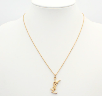 Vintage Yves Saint Laurent YSL Logo Pendant Necklace (Gold Tone)