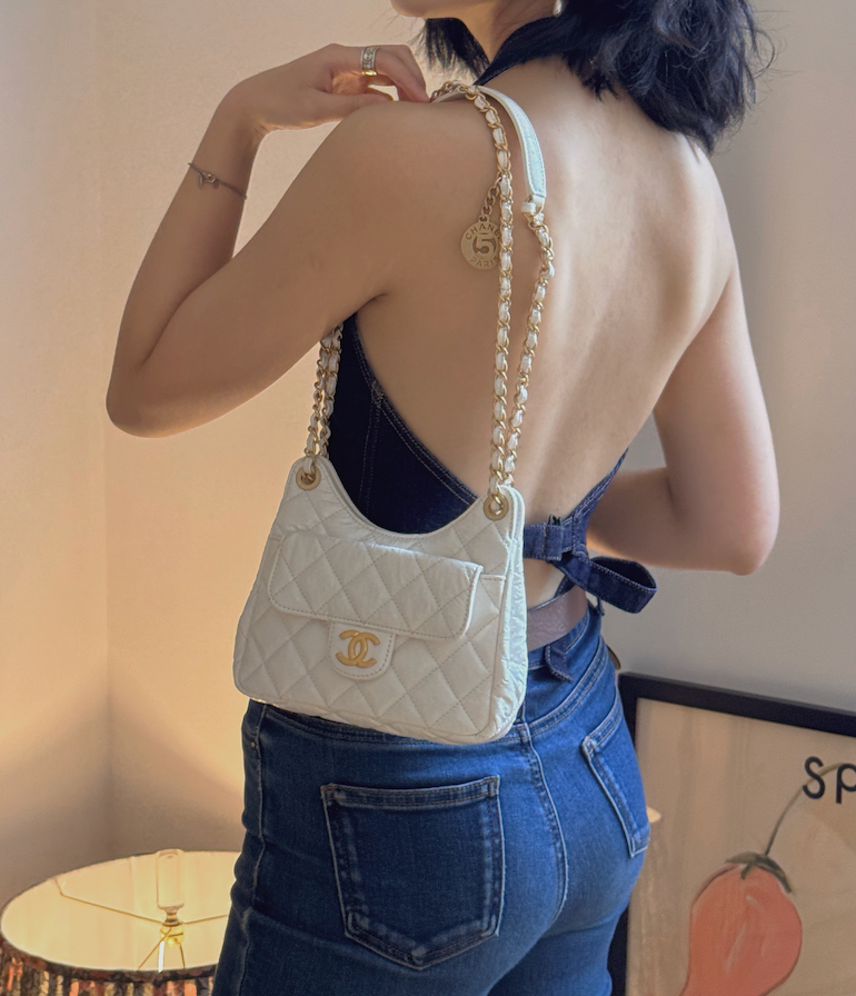 Chanel 2024 White Quilted Small Shoulder Bag with Chain