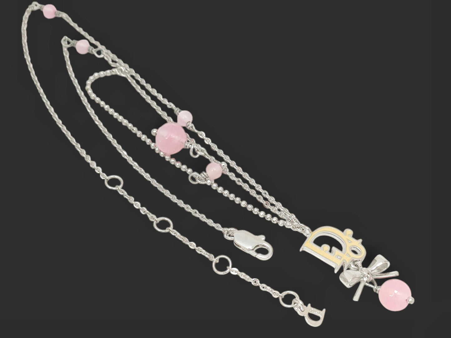 Dior Vintage Crystal CD Bow Pearl Drop Necklace
